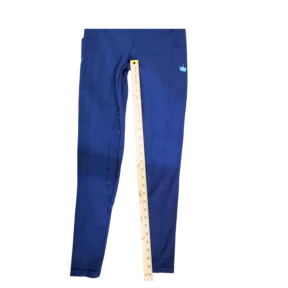 Crown Equestrian Riding Tights Breeches Navy Blue Polka Dot Grip, Size Small - Picture 8 of 12